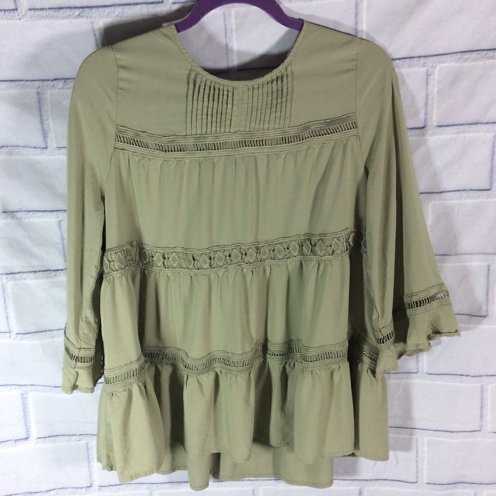 seven forty two tunic shirt Green 3/4 sleeve SZ M